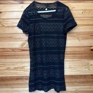 Y2K BKE Boutique Midnight Black Woven Silver Metallic Lace T-Shirt / dress Large